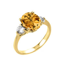 2.0 CTW Oval Golden Yellow Citrine Three Stone Engagement Ring in Yellow Gold