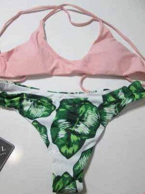 Traje de baño Zaful para mujer talla 4/S bikini rosa/verde forrado espalda cruzada descarado Foto 1 de 4