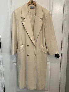 VTG Forecaster of Boston Womens Wool Blend Coat Sz 14 Cream Double Breasted USA - Picture 1 of 13