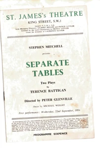 Separate Tables St. James's Theatre Programme 22nd Sept  1954 Very Scarce - Picture 1 of 1