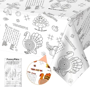 1 Pack Fall Thanksgiving Coloring Tablecloth for Kids, Disposable Thanksgiving T - Picture 1 of 9