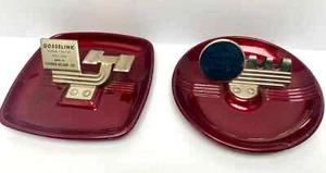Two 1940s Art Deco Ashtray Chrome Metallic Iowa Smorgasborg Advertising Oil - Picture 1 of 20