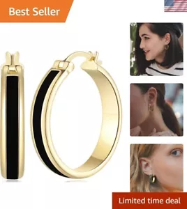 Hoop Earrings for Women 14K Gold Black and Gold Earrings Women’s Hoop Earring... - Picture 1 of 9