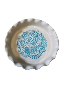 Pioneer Woman Deep Dish Stoneware Pie Plate Teal Color Floral Print Pre-Owned - Picture 1 of 8