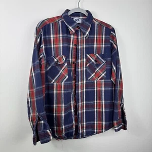 VTG 70s Mr. Leggs Plaid Cotton Flannel Button Up Shirt Blue Size Medium USA #C5 - Picture 1 of 3