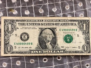 FIVE OF A KIND "9" - $1 Dollar Bill - TRINARY - SERIAL NUMBER's - BUY ONE or ALL - Picture 1 of 7