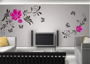 Wandtattoo wandfolie Blumenranke Schmetterlinge Wallsticke Ranke Blumen wpf04 - Picture 1 of 4