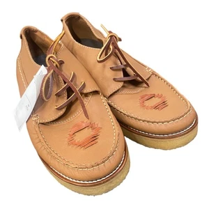 YMC Mens Shoes Tan Leather Moccasin Loafer Tie Up Rubber Sole Casual Size 7 - Picture 1 of 8