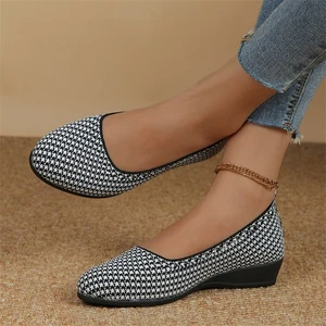 Women's Wedge Casual Slip On Knitted Upper Low Top Breathable Comfortable Shoes - Picture 1 of 8