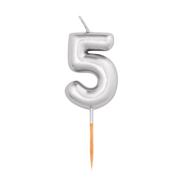 CANDELA numero 5 ARGENTO lucido per torta - candelina in cera numerale per dolci - Immagine 1 di 1