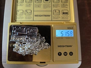 925 sterling figaro 5mm chain with BHW Gun Metal Dimensional Cross/Star rev 24" - Picture 1 of 9