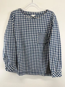 Camisa túnica azul a cuadros de algodón con botones traseros manga larga de guinga Jill para mujer XL - Imagen 1 de 10