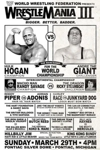 WWE Wrestlemania 3 Event Card HUGE 20”x30” Poster Hulk Hogan Andre The Giant - Picture 1 of 1