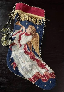 IMPERIAL ELEGANCE Weihnachtsstrumpf ENGELHORN marineblau Samt Wolle Nadelspitze 16 Zoll - Bild 1 von 6