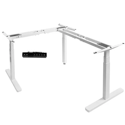 VIVO White Electric Height Adjustable Corner 3 Leg Standing Desk Frame - Image 1 of 4