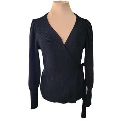 Kirundo Black Ribbed Knit Tie Wrap Sweater Women's Medium - Image 1 of 4