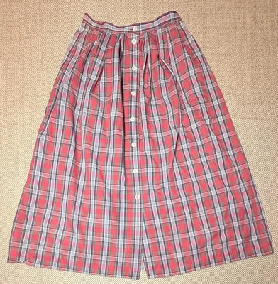 Falda midi a cuadros de colección roja vacaciones tartán botón delantero línea A preppy Cottagecore Foto 1 de 4