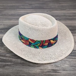 Town Talk Vtg Derby Hat Louisville Straw Boater Pretty Woman Style White Rigid - Picture 1 of 15