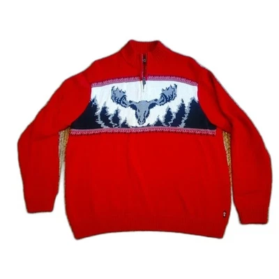 Suéter Chaps Moose Antlers Canadiense Invierno Navidad Media Cremallera Pullover - XXL Foto 1 de 4