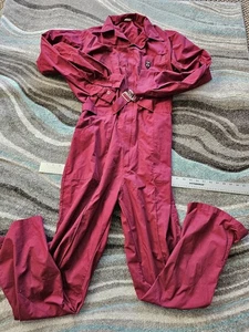 Vintage Para Suit Coveralls Red Long-Sleeve Workwear Belted 44 Large - Picture 1 of 8
