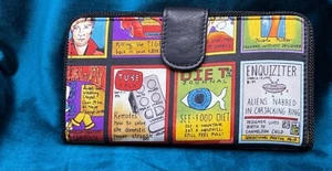 Vintage NICOLE MILLER WALLET Bi Fold Magazine Motif Leather Abstract Kitsch - Picture 1 of 9