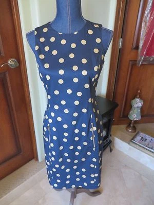 Vestido para mujer Anne Klein sin mangas hasta la rodilla azul marino a lunares nuevo sin etiquetas talla 4 Foto 1 de 4