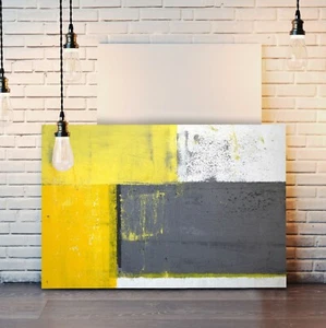 YELLOW GREY ABSTRACT A CANVAS WALL ART ARTWORK 30MM DEEP FRAMED PRINT - Picture 1 of 9