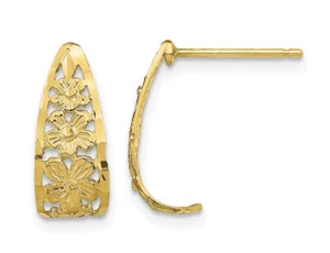 10K Yellow Gold Fancy Flower J-Hoop Earrings - Picture 1 of 4