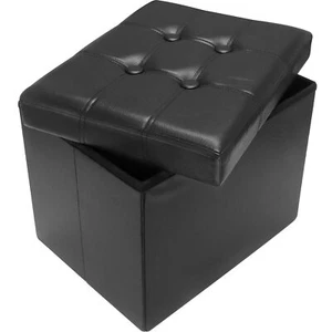 ® Storage Ottoman Foot Rest Stool 17 inch Folding Leather Footstool Bench Sho... - Picture 1 of 6