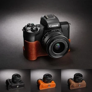 Genuine Real Leather Half Camera Case Bag Cover for Canon EOS M50 M50 Mark ii - Picture 1 of 47