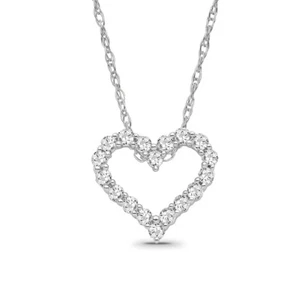 14K White Gold Lab Grown Diamond Heart Pendant Necklace 18" Silver Chain - Picture 1 of 5