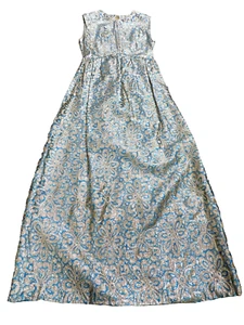 Abito vintage FAVOLOSO Abito Oro Verde Verde Fiorico Lame OOAK 24" Vita Impero A Pieghe XS - Foto 1 di 14