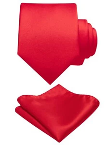 Solid Color Tie and Pocket Square Set for Men Formal Wedding Necktie - Picture 1 of 4