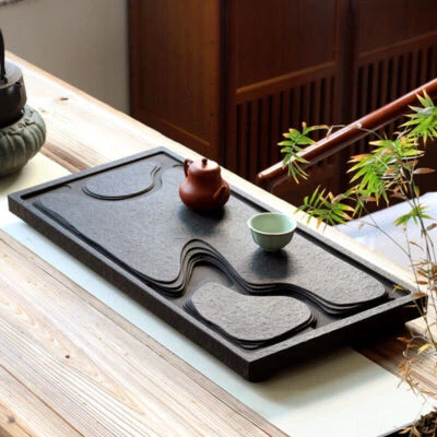 Weighted Tea Tray Black Stone Hand Carved Tea Table Invisible Water Draining New - Image 1 of 4