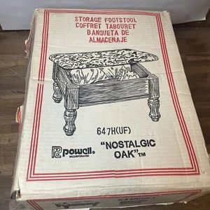 Storage Footstool By Powell “Nostalgic Oak” Vintage NIb Floral Tapestry Top - Picture 1 of 8