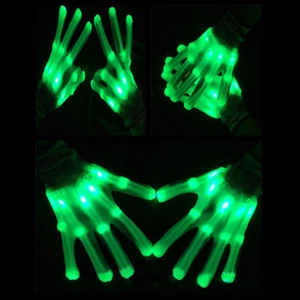 HALLOWEEN Gloves GREEN LED Light Up Gloves RAVE Halloween Flash Fingers FUN - Picture 1 of 11