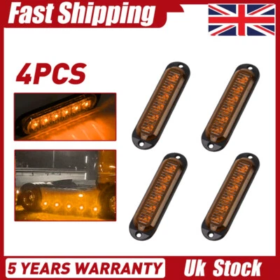 4pcs 6-LED Side Marker Amber Lights Clearance Light Truck Trailer RV Waterproof - Image 1 of 4