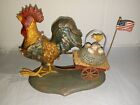 American Chestnut Folk Art "Father's Day" 2000 Rooster Pulling Kids in Wagon