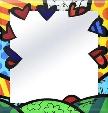 Romero Britto Wall Hung Mirror A New Day Hearts NEW 12"x12" Cover