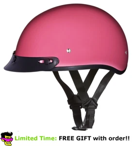 Daytona High Gloss Pink Skull Cap Slim Motorcycle Helmet W Visor (2XS - 2XL) - Picture 1 of 1