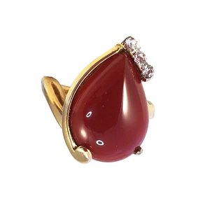 CARNELIAN Stone Teardrop Gold Tone Ring Size 5.5 - Picture 1 of 4