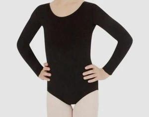 $20 Capezio Black Girl's Solid Dance Long Sleeve Leotard Bodysuit Top Size L - Picture 1 of 2
