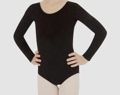 $20 Capezio Black Girl's Solid Dance Long Sleeve Leotard Bodysuit Top Size L - Image 1 of 2