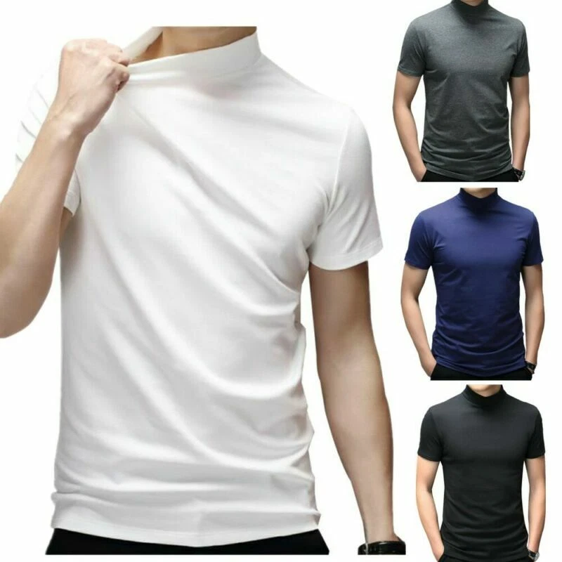 Fashion Men's Short Sleeve T-Shirt Turtleneck Pullover Casual Shirt Fashion Tops - Image 1 of 4