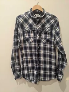 G Star Raw Denim Mens Checked Long Sleeve Black Snap Button Shirt Size XL - Picture 1 of 8