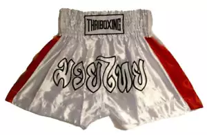MUAY KICKBOXING "THAI BOXING" SHORTS TBS-WHITE w/ RED STRIPES - Picture 1 of 8