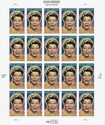 US Ella Fitzgerald Black Heritage 39c Stamp Sheet & FDC 1/10/2007 Scott #4120 - Image 1 of 3