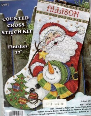 NIP!!DESIGN WORKS SANTA & SNOWMAN CROSS STITCH STOCKING KIT #5987 - Image 1 of 2