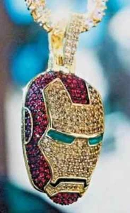 2.0 Ct Round Cut Ruby Iron Man Face Charm Pendant 14k Yellow Gold Plated - Picture 1 of 9