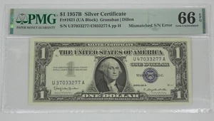 S/N ERROR Series 1957-B Blue Seal $1 Silver Cert Note PMG 66 Gem Unc EPQ Fr#1621 - Picture 1 of 4